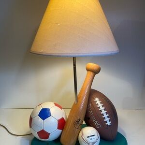 Vintage 1990s Sports Baseball, Football, Soccer Lamp
21” Height With Lamp Shade